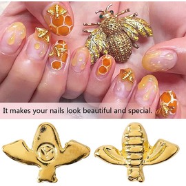 Metal Nail Decoration, 2 Colors 100pcs/Bag Metal Bees 3D Nail Decoration Metal Stick Gold Silver Nail Decals Manicure (Gold)