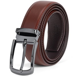 KTMOUW Men's Leather Belt, Adjustable, Business Suit, Casual, 32 mm Wide, red-brown