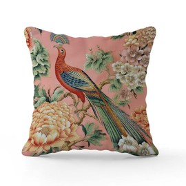 BRUYU5SE Manor Blush Chinoiserie Bird Pillowcase Hydrangea Peacock in Coral Pillows 16x16 INModern Accent Square Couch Sofa Cushion Covers for Couch Sofa Bedroom Car