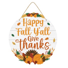 Thanksgiving Decoration, Happy Fall Yall Wood Door Sign, Autumn Fall Welcome Wreath Front Door Kitchen Bathroom Decorations, Give Thanks Wooden Hanging Sign Wall Party Decor Supplies