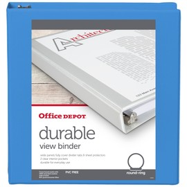 Office Depot® 3-Ring Durable View Binder, 1-1/2" Round Rings, 49% Recycled, Sky Blue