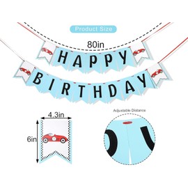 Race Car Happy Birthday Banner- Blue Happy Birthday Banner, Racing Car 1st Birthday Decorations ， Racing Party Supplies for Boys