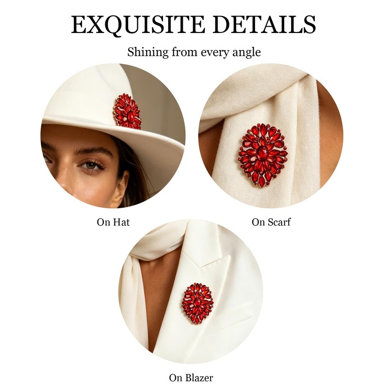 Red Brooch for Women Vintage Rhinestone Large Statement Brooch Pin