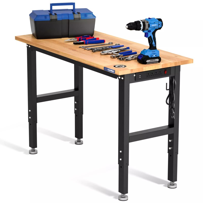 Workpro Adjustable Workbench 48"X22"/60''x2 - 48"x22" with Leveling Foot