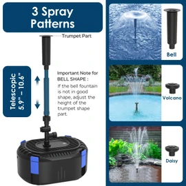 AquaMiracle All-in-One Koi Pond Filters for Outdoor Ponds 200-350 Gal, Pond Fountain Pump with 3 Spray Patterns, Fountain Kit with 400GPH Water Pump for Garden, Water Feature, Bird Baths