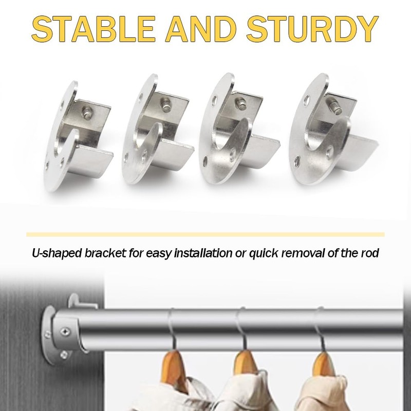 Yosawo 4Pcs Closet Pole Sockets Stainless Steel U-Shaped Flange Rod