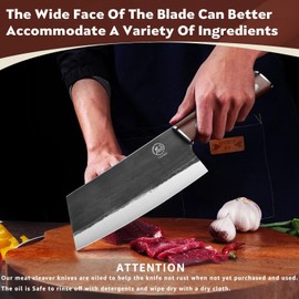 TAN REN Chinese Cleaver Knife, 7.5 Inch Cleaver Knife for Meat Cutting, High Carbon Steel Butcher Knife, Full Tang Meat Cleaver Knife for Home Kitchen