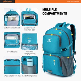 SKYSPER Foldable Backpack 30L Lightweight Travel Rucksack Hiking Daypack with Wet Pocket Carry-on Backpack for Men Women