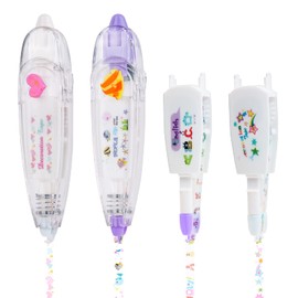 Vicloon Correction Tape with Pattern, 2 Cartoon Tape Pens with 2 Replacements, 4 Designs, for Bullet Journal, Scrapbook, Illustration, Journal Writing, Card Making and Much More