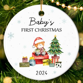 HEXMOZ Baby's First Christmas Ornament 2024-1st Christmas Baby Boy, Girl, New Baby, First Time Parent Gifts, Expecting Baby, Baby On The Way Ornament - 2024 Ceramic Christmas Tree Ornament