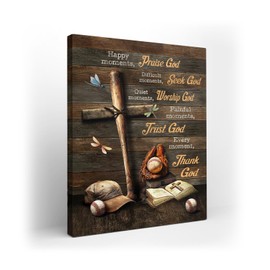 Kuphsod Baseball Canvas Wall Art Christian Baseball Print Painting Baseball Sports Fan Wall Decor Baseball Lovers Gift Picture Framed Modern Artwork Decor For Bathroom Bedroom Hanging 12x16 Inch