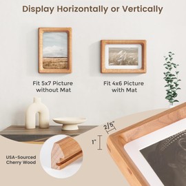 Fun Memories 5x7 Picture Frame, USA-Sourced Cherry Wood Photo Frame with HD Tempered Glass, Handcrafted Rounded Corner 5 x 7 Wooden Frame Matted to 4x6 Photos, 5x7 frame, Tabletop or Wall Display