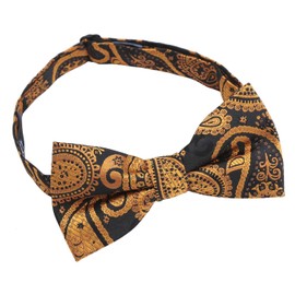 DQT Paisley Bohemian Floral Wedding Pre-Tied Bow Tie for Men - Black & Gold