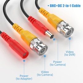Cocar 15M/50FT Pre-made 2-in-1 BNC Video Power Cables, BNC CCTV Extension Surveillance Security Camera Cables for CCTV Security Camera Home Surveillance Closed-circuit TV System