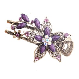 Vintage Women's Flower Crystal Hair Clips Hair Accessories (Purple)