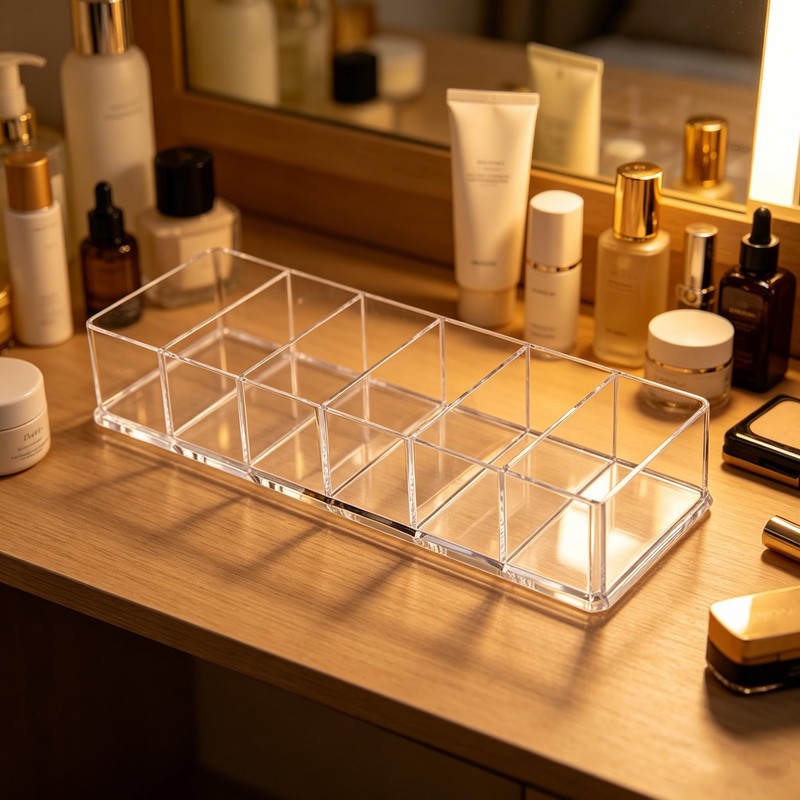 DYMSUP 6-Compartment Clear Acrylic Organizer with Detachable Dividers, Eyeshadow Palette