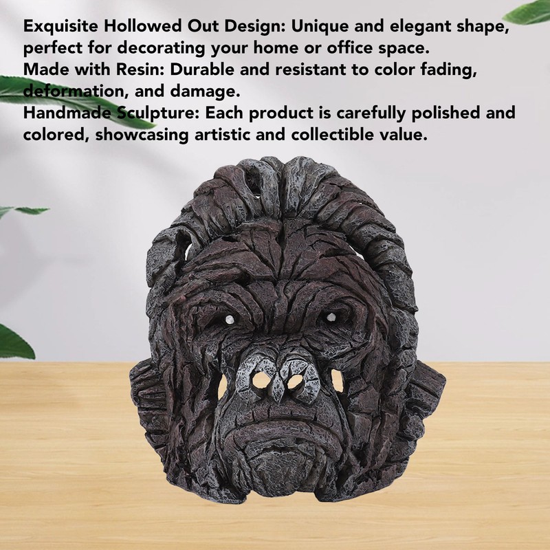 Gorilla Head Sculpture 6.3in Animal Head Figurine Resin Hollow Out