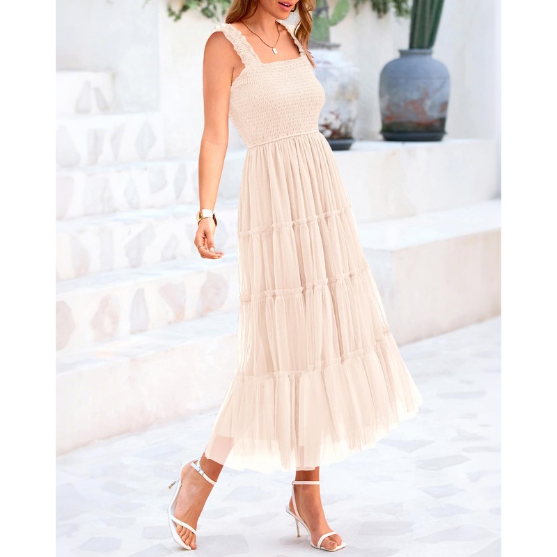 BTFBM Women's 2025 Summer Midi Dress Casual Sleeveless Square Neck