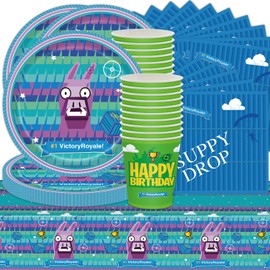 61-Piece Video Game God Birthday Party Tableware Set, Video Game Decorations, Alpaca Party Decorations, Games Party Tableware Includes Plates, Cups, Napkins, Tablecloths