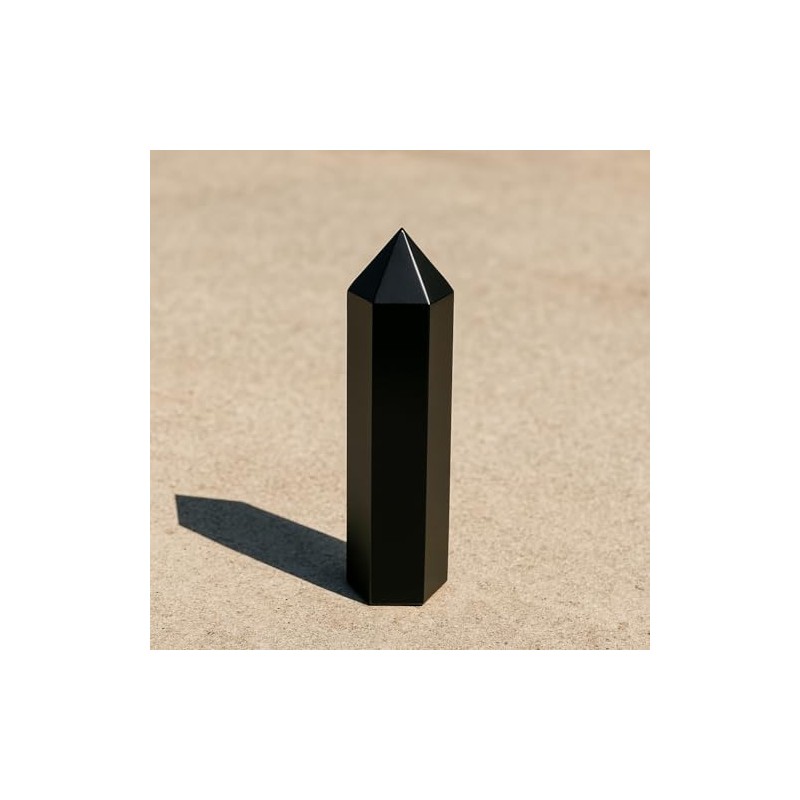 Pandiui23 Stone Tower Obsidian Wand Natural Obsidian Hexagonal Crystal Column