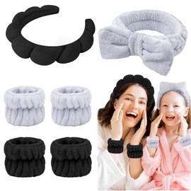 Araluky 6 Pcs Puffy Terry Cloth Headbands and Wristbands for Skincare, Makeup Removal, and Shower