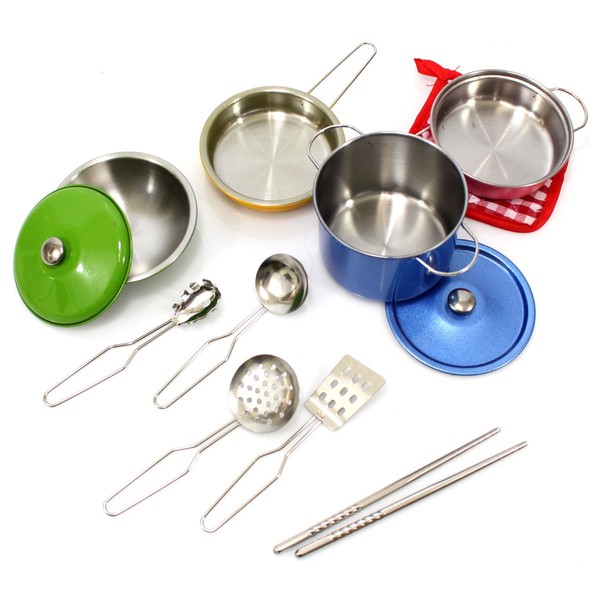 PowerTRC Colorful Metal Pots and Pans Cookware with Utensils Playset