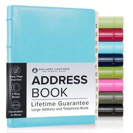 Gallery Leather Large Address Book with Alphabetical Tabs up to 480 Records, Leather Notebook Hardcover, Telephone and Address Books - 9 x 7 ", Acadia Pool