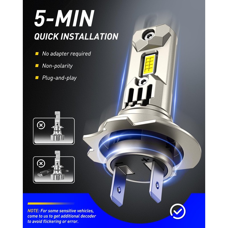 AUTOONE H7 LED Bulb, 800% Brighter, 5 Min Quick Install,