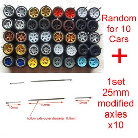 Wheel Set for 1:64 Car Models with Rubber Tires and Easy Installation Axles (Pack of 10 Sets)