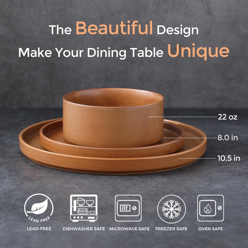 LERATIO Ceramic Dinnerware Sets for 6, High Edge Stoneware Plates