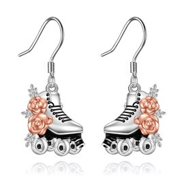 YFN Roller Skate Earrings Sterling Silver Flower Roller Skating Dangle Drop Earrings Roller Skate Jewelry for Women Roller Skater Lover Gifts for Team Coach Sport Lover