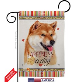 Sesame Shiba Inu Happiness Garden Flag Set with Stand Animals Dog Puppy Spoiled Paw Canine Fur Pet Nature Farm Animal Creature Small Gift Yard House Banner Double-Sided Made In USA 13 X 18.5