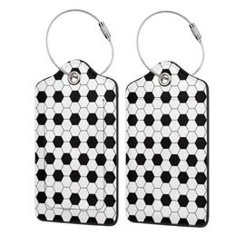 Football 2 Pack Soccer Luggage Tag for Suitcase Label Cute Unique Leather Suitcase Tags Identifiers with PU Privacy Name Address Labels & Durable Steel Loop for Women Men Travel Soccer