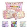 Hiroyuki Iridescent Quilted Makeup Bag, Unicorn Vibe Cosmetic Bag, Large
