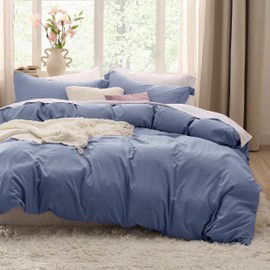 Bedsure Bedsure Slate Blue Duvet Cover Queen Size - 3 Pieces Prewashed Cotton-Like Extra Soft Bedding Set, Includes 1 Duvet Cover 90x90 Inches with Zipper Closure & 2 Pillow Shams, Comforter Not Included