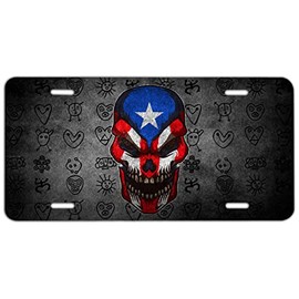 owndis Puerto Rico Flag with Skull Decorative Car Front Sublimated Decorative Plate, 0.025 inch(0.65mm) Thickness-Skull-1009