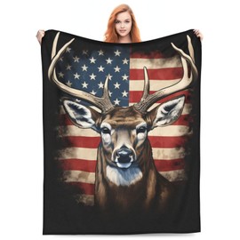 Turamurra American Deer Blanket Gifts for Kids Adults Soft Warm Lightweight Cozy Animal American Flag Deer Throw Blankets for Sofa Couch Bed Room Decor 50x60in