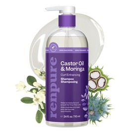 Renpure Moringa & Castor Shampoo, Plant-Based - Curl Enhancing - For Moisturized, Manageable & Smooth Curls - With Castor & Moringa Seed Oil - For Wavy To Curly Hair - 24 Fl Oz