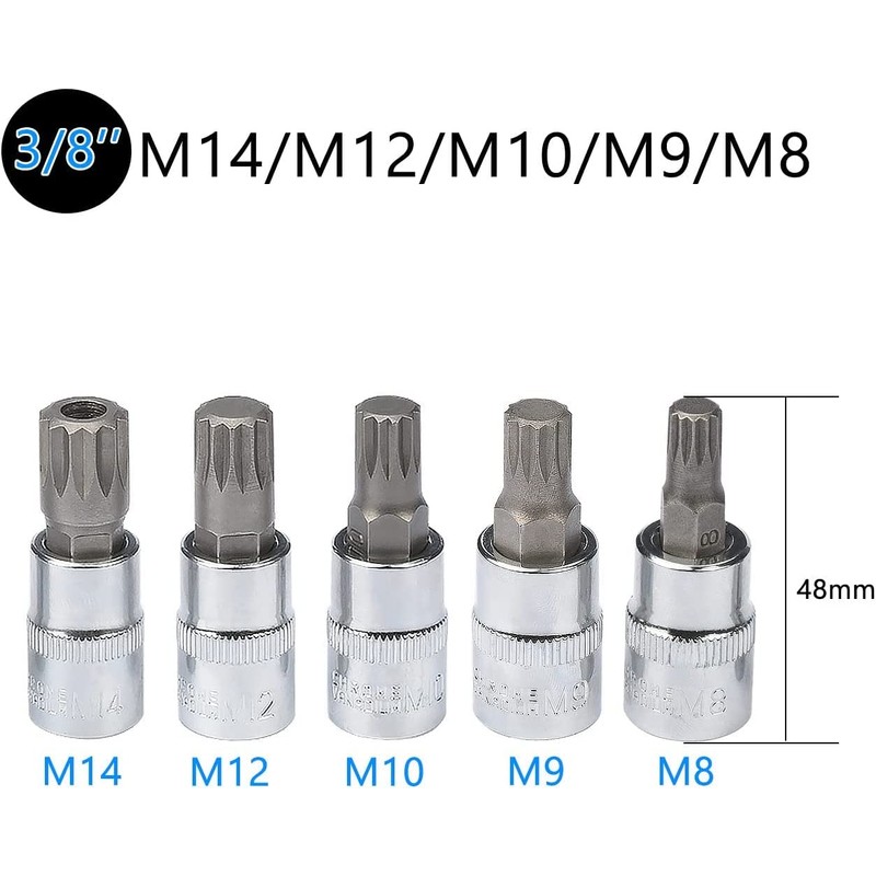 Profiwoab 10 PCS XZN Triple Square Spline Bit Socket Set,M4-M18