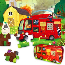 Puzzles for Kids Ages 12 Year Old 24 Pieces Large Fire Truck Kids Jigsaw Puzzles, Professional Preschool Toy Puzzles for Toddlers Boys and Girls –16”x12” with Storage Box