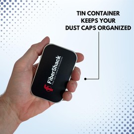 Fibershack - SC Fiber Optic Dust Caps with Lanyard for 2.5mm Fiber Optic Cables and End Faces - SC, ST, FC (Tin of 50 x 2.5mm Dust Caps with Lanyard)