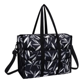 HUA ANGEL Large Waterproof Swimming Bag for Men and Women - Small Travel Bag with Many Pockets - Beach Bag Family with Zip for Weekender Shopper, willow leaves