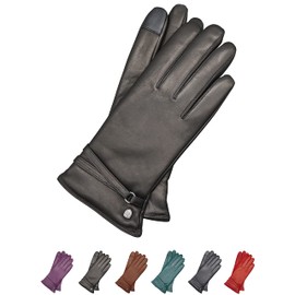 AKAROA ESTD 2019 ISA Women's Leather Gloves, Touchscreen Function, Italian Leather, Recycled Knitted Lining Made of 50% Cashmere and 50% Wool, 4 Sizes S - XL, isa2 black