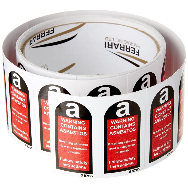 Caledonia Signs 59765 Contains Asbestos ,White,100 S/A Label, 27 mm