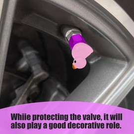 xbrtaia 4 Pack Cute Duck tire Valve caps, Glow in The Dark Tire Valve Caps, Interesting and Practical Tire Decoration, Can be Used for Cars, Motorcycles, Trucks, and Bicycles.(Pink)