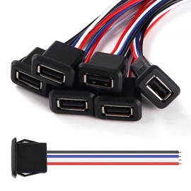 KUOQIY 6 Pieces 3A 4-Pin USB Socket, Quick Charge Type A Female, 4 Pin USB Socket Power Jack, 4 Wire USB Socket with Snap Groove Buckle, USB Charging Socket with 100 mm 22 AWG Wires