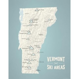 Vermont Ski Resorts Map 11x14 Print (Beige & Opal Blue)