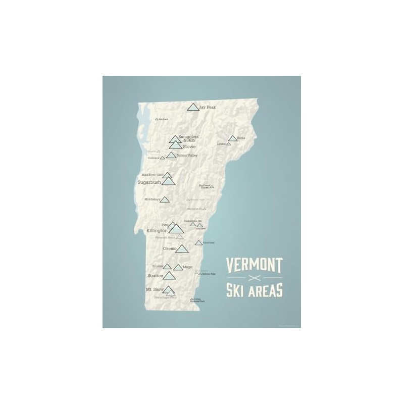 Vermont Ski Resorts Map 11x14 Print (Beige & Opal Blue)