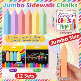 Dansib 144 Pcs/ 24 Pack Jumbo Sidewalk Chalk Set with 24 Cards End of the Year Gifts Washable Non Toxic Giant Chalk Bulk for Outdoor, Summer Activities, Party Favors & Holiday Gifts
