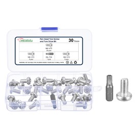 METALLIXITY Pan Head Torx Security Screw Bolts (M6-1x12mm) 30pcs, Button Torx Head Machine Screw 304 Stainless Steel with One Bit - for Furniture Woodworking Project, Silver Tone